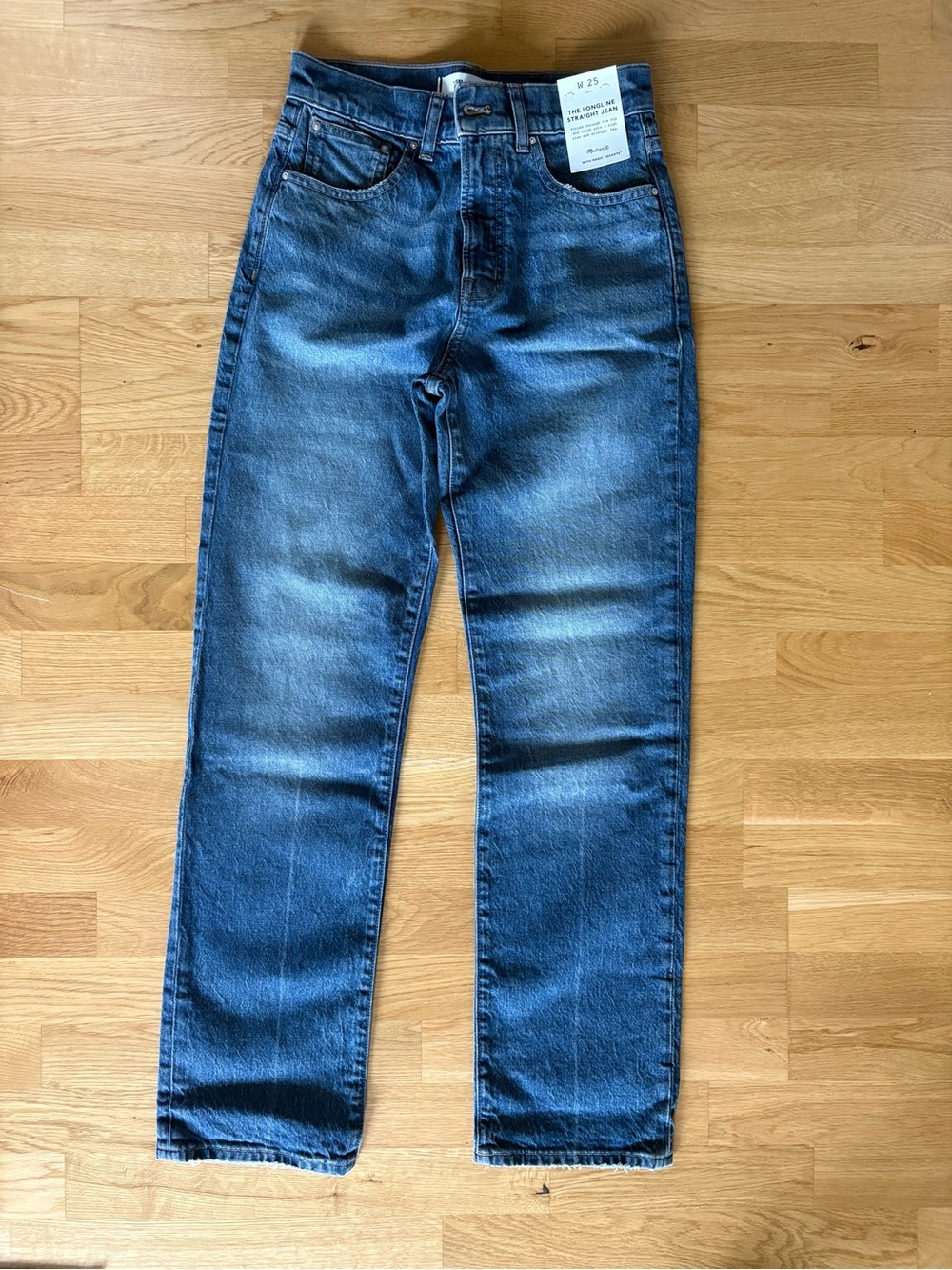 NWT Madewell Longline Straight Jean Medium Wash High Rise Size 25